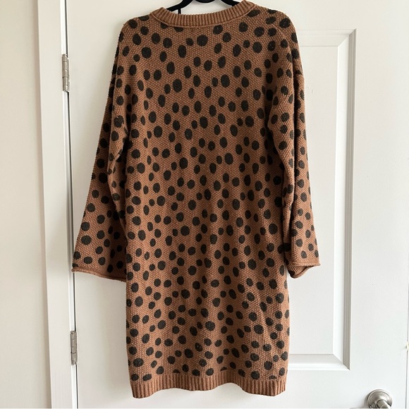 Madewell Polka Dot Crewneck Sweater Dress in Brown and Black Wool Blend - Picture 3 of 6